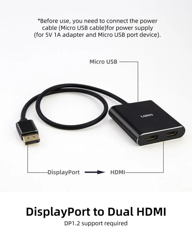 Alt view image 4 of 7 - Displayport to Dual HDMI Splitter,4K 60Hz Multi-Monitor Splitter,Dual Monitor DP to 2 HDMI Monitor for Computer Laptop Graphic Card,PC,Windows Compatible MST Extended Mode