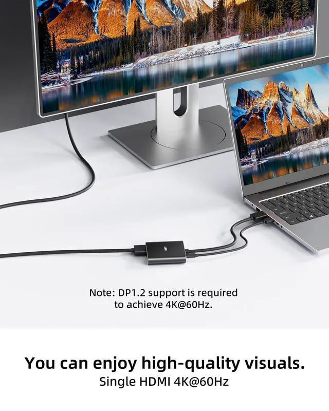 Alt view image 2 of 7 - Displayport to Dual HDMI Splitter,4K 60Hz Multi-Monitor Splitter,Dual Monitor DP to 2 HDMI Monitor for Computer Laptop Graphic Card,PC,Windows Compatible MST Extended Mode