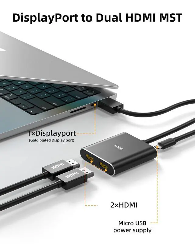 Alt view image 5 of 7 - Displayport to Dual HDMI Splitter,4K 60Hz Multi-Monitor Splitter,Dual Monitor DP to 2 HDMI Monitor for Computer Laptop Graphic Card,PC,Windows Compatible MST Extended Mode