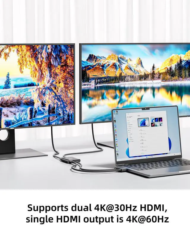 Alt view image 6 of 7 - Displayport to Dual HDMI Splitter,4K 60Hz Multi-Monitor Splitter,Dual Monitor DP to 2 HDMI Monitor for Computer Laptop Graphic Card,PC,Windows Compatible MST Extended Mode