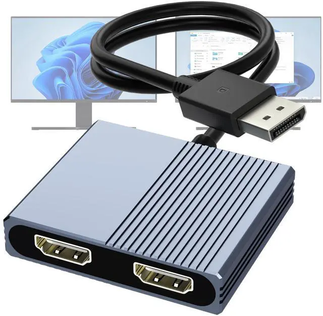 Main image of DisplayPort to Dual HDMI Adapter, 4K@60Hz DP to HDMI Splitter Extended Display, Double hdmi Adapter for 2 Monitors, hdmi Dual Monitor Adapter, DisplayPort MST Hub for Desktop Laptop Graphic Card