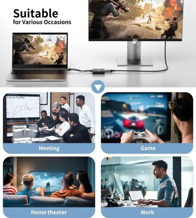 Alt view image 3 of 7 - Mini DisplayPort to Dual HDMI Adapter 4K@60Hz, MDP 1.2 to 2 HDMI Splitter, Dual hdmi Output, Supports Extended Mode and Mirror Mode, Compatible with Laptops, PCs, Monitors, Projectors, for Windows