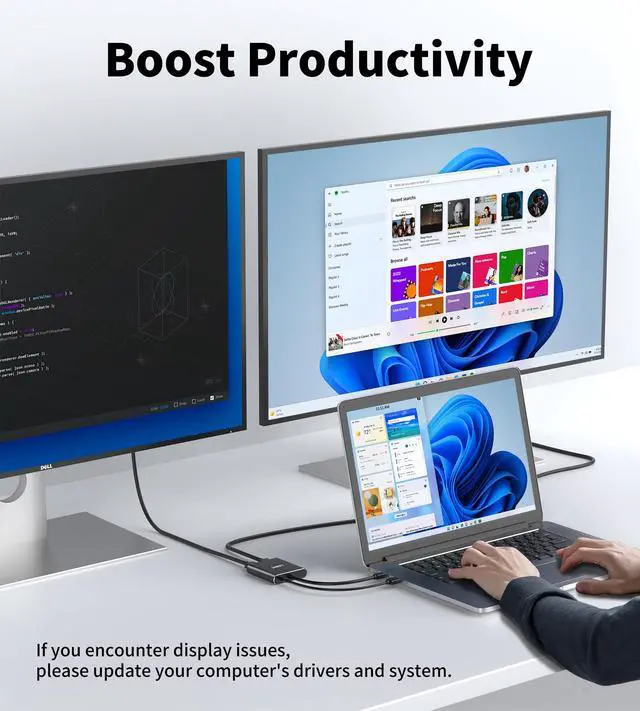 Alt view image 7 of 7 - Mini DisplayPort to Dual HDMI Adapter 4K@60Hz, MDP 1.2 to 2 HDMI Splitter, Dual hdmi Output, Supports Extended Mode and Mirror Mode, Compatible with Laptops, PCs, Monitors, Projectors, for Windows