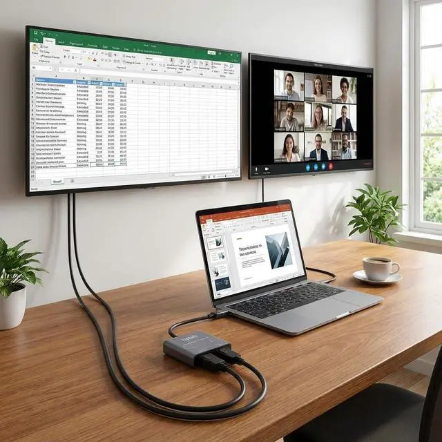 Alt view image 4 of 7 - DisplayPort to Dual HDMI Adapter 4K 60Hz Multi Monitor Splitter, Converter Dual Monitors Extended Display SST MST Hub, Display Port Extend 1 in 2 HDMI Out, DP to 2X HDMI 2.0