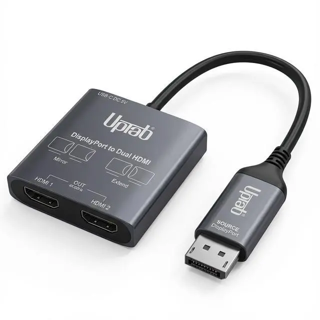 Main image of DisplayPort to Dual HDMI Adapter 4K 60Hz Multi Monitor Splitter, Converter Dual Monitors Extended Display SST MST Hub, Display Port Extend 1 in 2 HDMI Out, DP to 2X HDMI 2.0