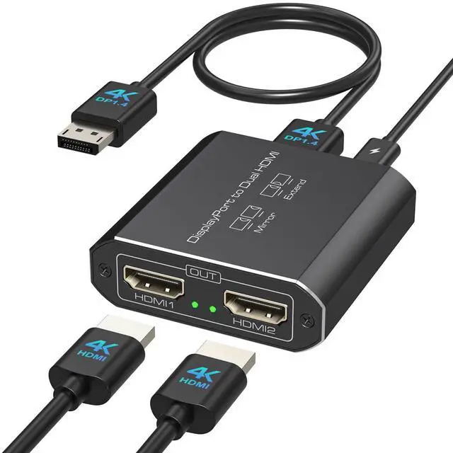 Main image of 4K@60Hz Displayport to Dual HDMI Adapter Display Port to 2 HDMI Splitter Extended for Double Screen DisplayPort 1.2 to 2HDMI Dongle for Computer Graphics Cards Support MST & SST Mode
