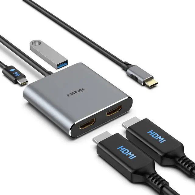 Main image of USB C to HDMI Adapter Dual 4K@60Hz, 4 in 1 USB C to HDMI Converter with 100W PD Charging USB 3.0, USB C to HDMI Splitter Extended Display Compatible Thunderbolt 3/4