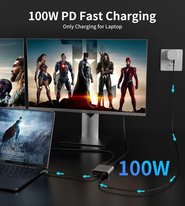 Alt view image 4 of 7 - USB C to HDMI Adapter Dual 4K@60Hz, 4 in 1 USB C to HDMI Converter with 100W PD Charging USB 3.0, USB C to HDMI Splitter Extended Display Compatible Thunderbolt 3/4