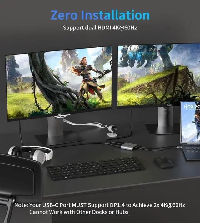 Alt view image 3 of 7 - USB C to HDMI Adapter Dual 4K@60Hz, 4 in 1 USB C to HDMI Converter with 100W PD Charging USB 3.0, USB C to HDMI Splitter Extended Display Compatible Thunderbolt 3/4