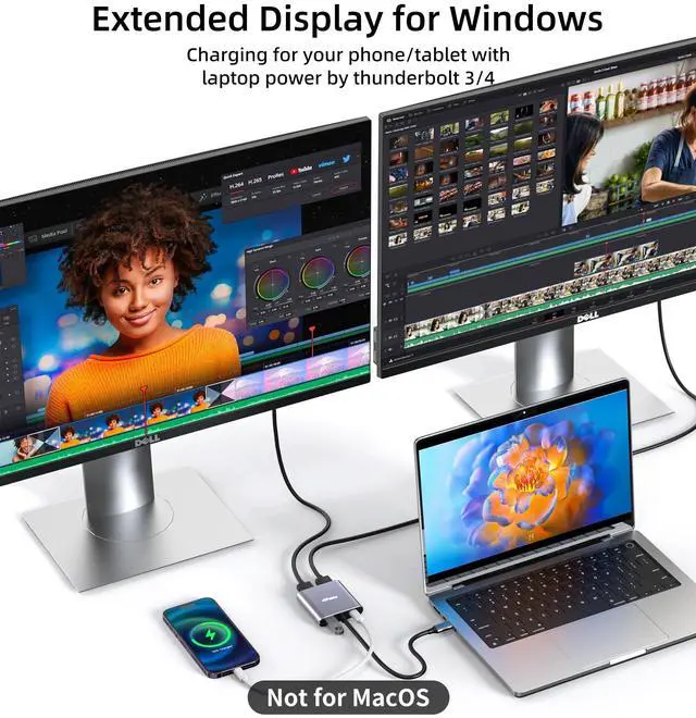 Alt view image 5 of 7 - USB C to HDMI Adapter Dual 4K@60Hz, 4 in 1 USB C to HDMI Converter with 100W PD Charging USB 3.0, USB C to HDMI Splitter Extended Display Compatible Thunderbolt 3/4