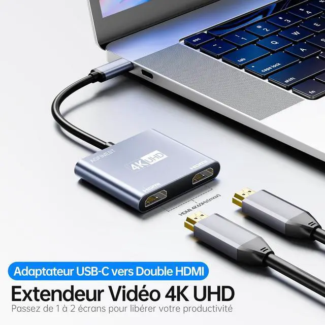 Alt view image 2 of 7 - HDMI Splitter for Dual Monitors USB-C to Dual HDMI Adapter 4K@60hz Extend Mirror Display, for MacBook Pro Air, iPad, iPhone 15, Dell XPS, ThinkPad, Spectre, Surface, Galaxy S24, Steam Deck, ROG Ally