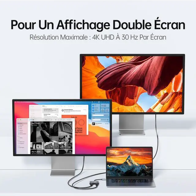 Alt view image 4 of 7 - HDMI Splitter for Dual Monitors USB-C to Dual HDMI Adapter 4K@60hz Extend Mirror Display, for MacBook Pro Air, iPad, iPhone 15, Dell XPS, ThinkPad, Spectre, Surface, Galaxy S24, Steam Deck, ROG Ally