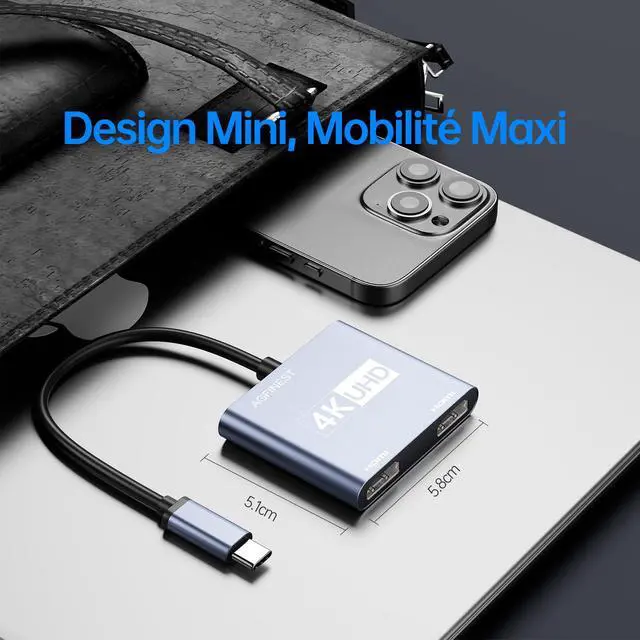 Alt view image 7 of 7 - HDMI Splitter for Dual Monitors USB-C to Dual HDMI Adapter 4K@60hz Extend Mirror Display, for MacBook Pro Air, iPad, iPhone 15, Dell XPS, ThinkPad, Spectre, Surface, Galaxy S24, Steam Deck, ROG Ally