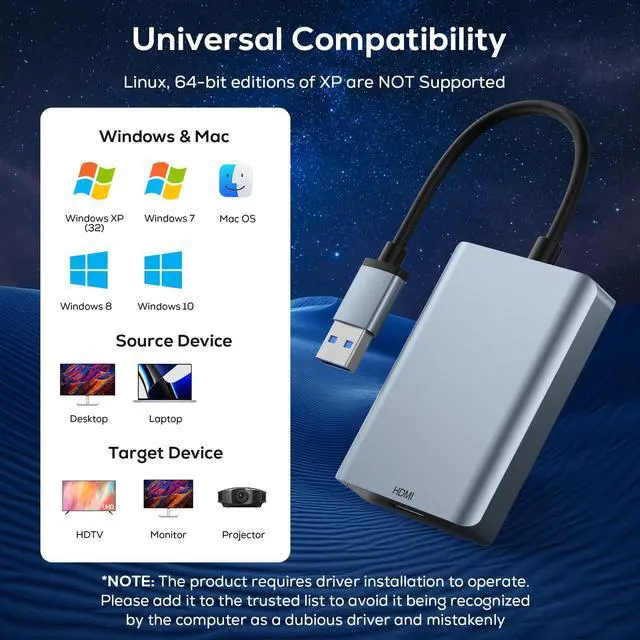 Alt view image 2 of 7 - USB to HDMI Adapter, USB 3.0 to HDMI Audio for Multiple Monitors 1080P Video Converter, Compatible with Mac OS,Windows 10/8.1/8/7 Driver Installation Required