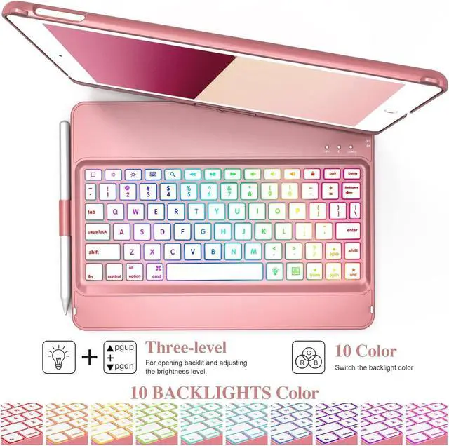 Alt view image 3 of 7 - Keyboard Case Compatible with iPad 10.2 inch 9th Gen 2021,for iPad 8th Generation 2020, 7 Color Backlit 360 Rotatable Wireless Detachable Bluetooth Keyboard Cover Tablet Case