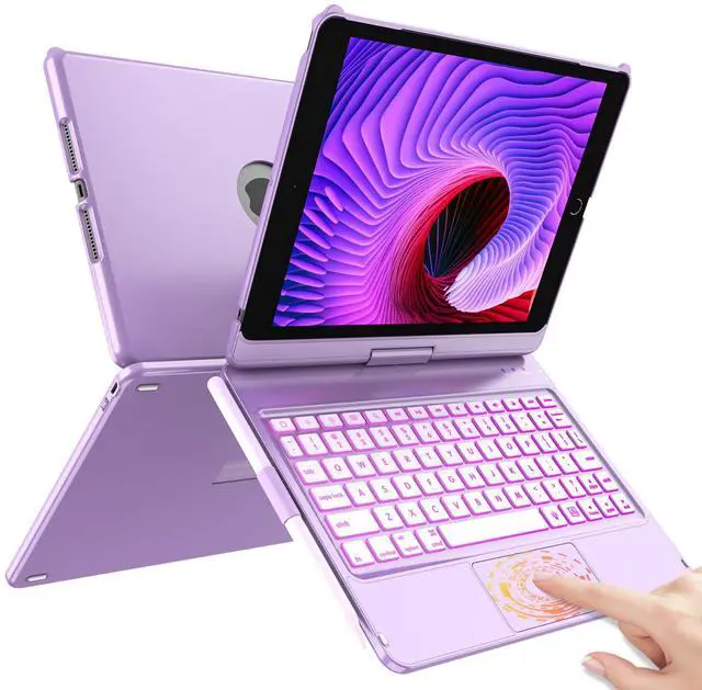 Main image of Case with Keyboard for iPad 10.2,Touch Trackpad Keyboard Case for iPad 9th Generation/8th/7th Gen, 10 Corlor Backlit - 360° Rotatable Protective Cover with Pencil Holder (Light Purple)
