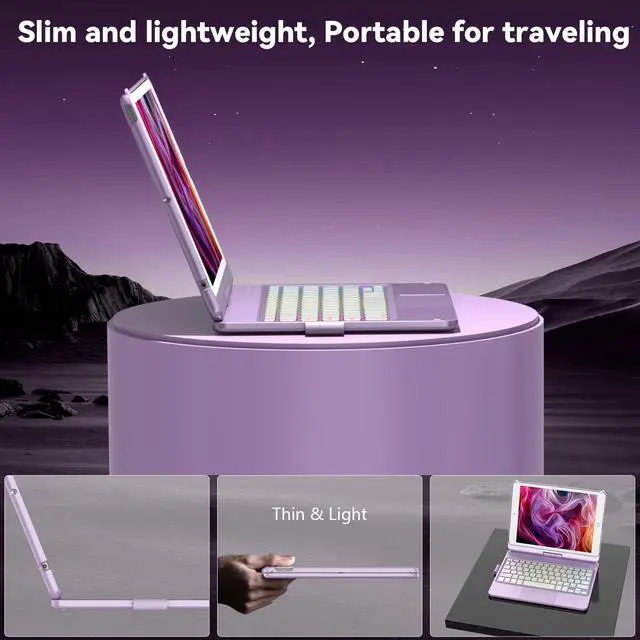 Alt view image 5 of 7 - Case with Keyboard for iPad 10.2,Touch Trackpad Keyboard Case for iPad 9th Generation/8th/7th Gen, 10 Corlor Backlit - 360° Rotatable Protective Cover with Pencil Holder (Light Purple)