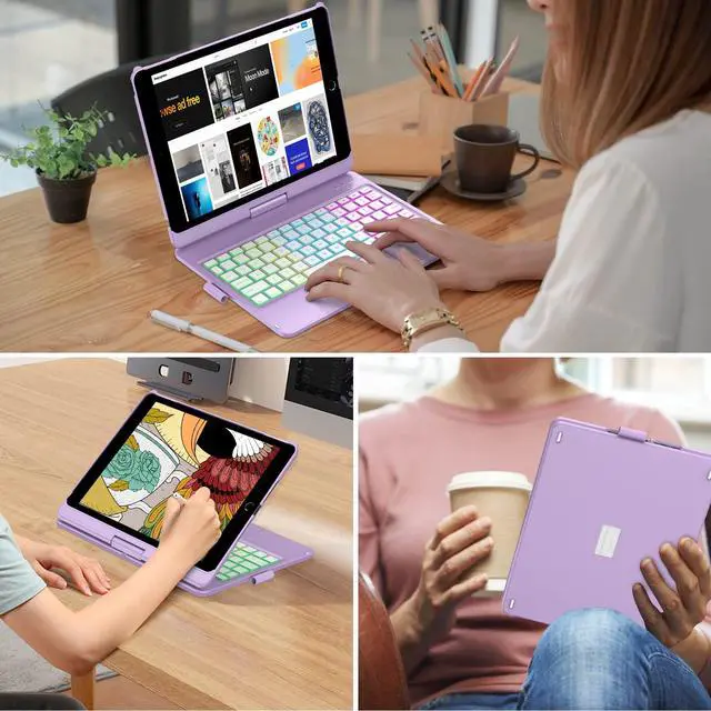 Alt view image 7 of 7 - Case with Keyboard for iPad 10.2,Touch Trackpad Keyboard Case for iPad 9th Generation/8th/7th Gen, 10 Corlor Backlit - 360° Rotatable Protective Cover with Pencil Holder (Light Purple)