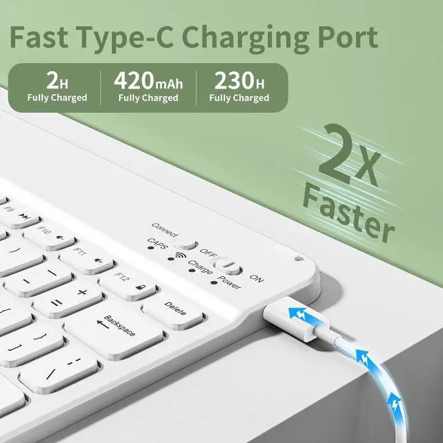 Alt view image 3 of 7 - Case for iPad 9th/8th/7th Generation 10.2 inch, Stand Folio Detachable Wireless Bluetooth Keyboard Cover Soft TPU Back Case with Pencil Holder for iPad 10.2 2021/2020/2019, Light Green