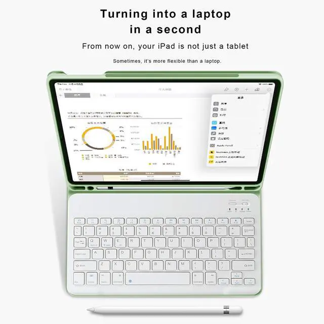 Alt view image 6 of 7 - Case for iPad 9th/8th/7th Generation 10.2 inch, Stand Folio Detachable Wireless Bluetooth Keyboard Cover Soft TPU Back Case with Pencil Holder for iPad 10.2 2021/2020/2019, Light Green