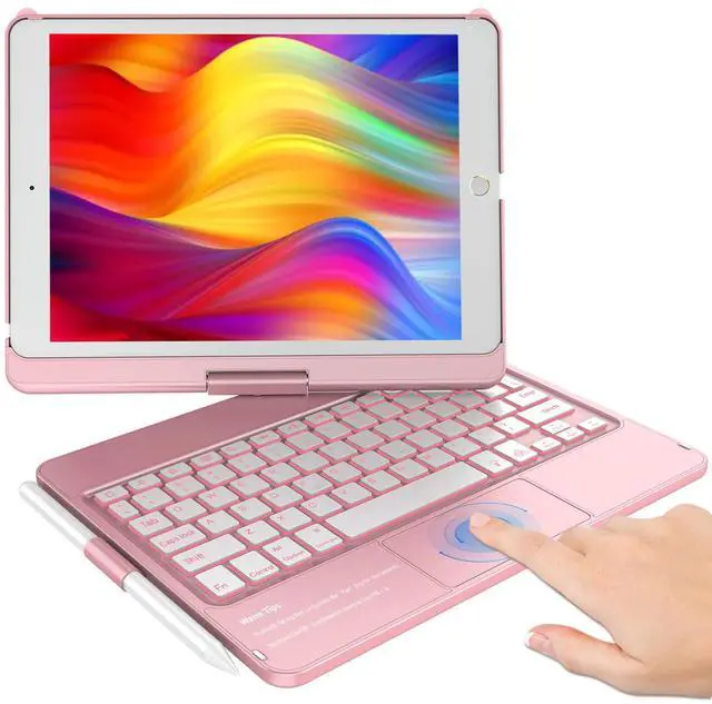 Main image of Touchpad Keyboard Case for iPad 9th/8th/7th 10.2 inch, Backlit Trackpad Keyboard, 360°Rotatable Case with Keyboard for iPad 9th/8th/7th Gen, with Pencil Holder (Rose Gold)