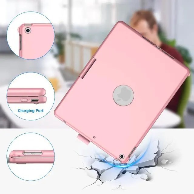Alt view image 5 of 7 - Touchpad Keyboard Case for iPad 9th/8th/7th 10.2 inch, Backlit Trackpad Keyboard, 360°Rotatable Case with Keyboard for iPad 9th/8th/7th Gen, with Pencil Holder (Rose Gold)
