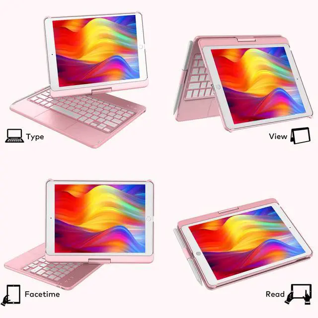 Alt view image 6 of 7 - Touchpad Keyboard Case for iPad 9th/8th/7th 10.2 inch, Backlit Trackpad Keyboard, 360°Rotatable Case with Keyboard for iPad 9th/8th/7th Gen, with Pencil Holder (Rose Gold)