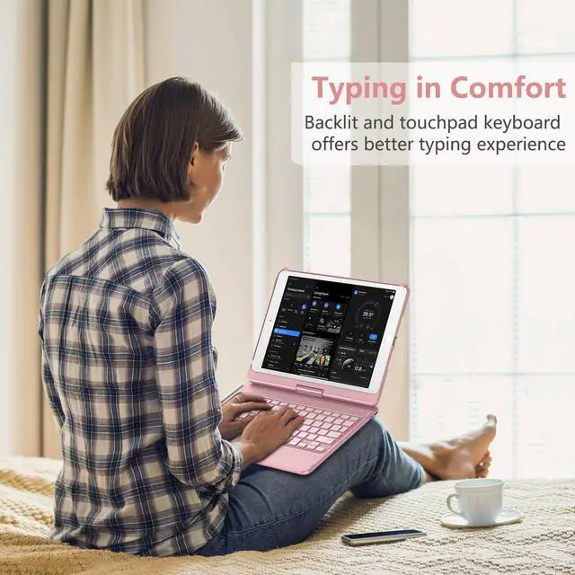 Alt view image 7 of 7 - Touchpad Keyboard Case for iPad 9th/8th/7th 10.2 inch, Backlit Trackpad Keyboard, 360°Rotatable Case with Keyboard for iPad 9th/8th/7th Gen, with Pencil Holder (Rose Gold)