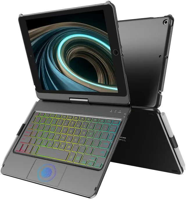 Main image of for iPad 9th Generation Case with Keyboard 10.2 Inch - 7 Color Backlit 360° Swivel Multi-Touch with Pencil Holder for iPad 9th Gen/8th Gen/7th Gen Case with Keyboard(Black)