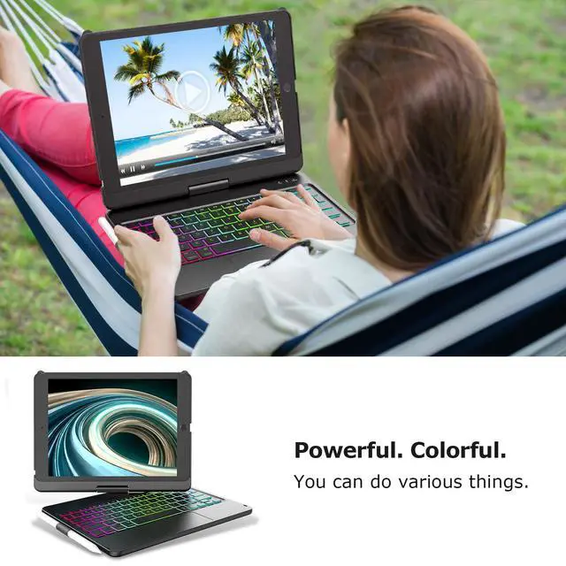 Alt view image 7 of 7 - for iPad 9th Generation Case with Keyboard 10.2 Inch - 7 Color Backlit 360° Swivel Multi-Touch with Pencil Holder for iPad 9th Gen/8th Gen/7th Gen Case with Keyboard(Black)