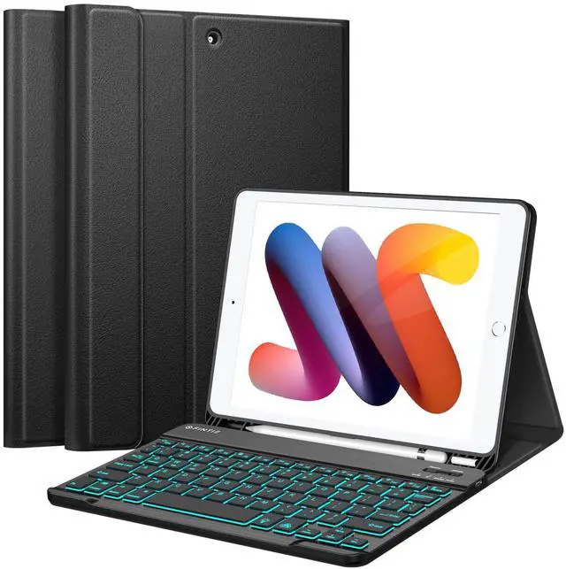 Main image of Backlit Keyboard Case for iPad 9th / 8th / 7th Generation (2021/2020/2019) 10.2 Inch, Soft TPU Back Cover with 7 Colors Backlight Magnetically Detachable Bluetooth Keyboard, Black