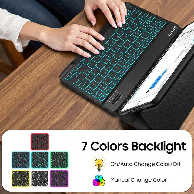 Alt view image 3 of 7 - Backlit Keyboard Case for iPad 9th / 8th / 7th Generation (2021/2020/2019) 10.2 Inch, Soft TPU Back Cover with 7 Colors Backlight Magnetically Detachable Bluetooth Keyboard, Black