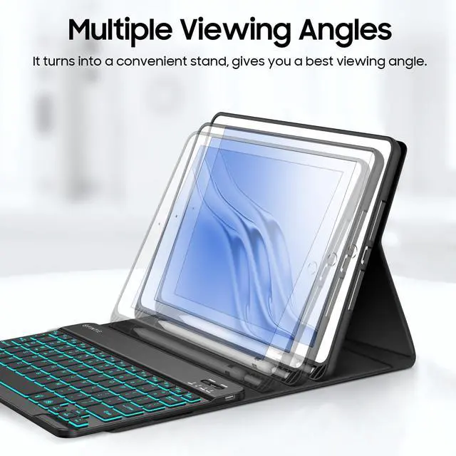 Alt view image 5 of 7 - Backlit Keyboard Case for iPad 9th / 8th / 7th Generation (2021/2020/2019) 10.2 Inch, Soft TPU Back Cover with 7 Colors Backlight Magnetically Detachable Bluetooth Keyboard, Black