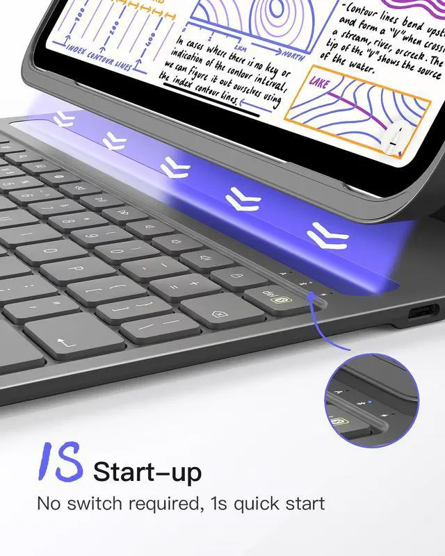 Alt view image 4 of 7 - for iPad 10th/11th Gen Case with Keyboard, Ultralight Keyboard with Pen Holder for A16 2025/10th Gen(2022 10.9"), Air 11" M4/M3/M2 (2026/2025/2024), Air 5/4, Pro 11 4/3/2/1,AirTap Gray