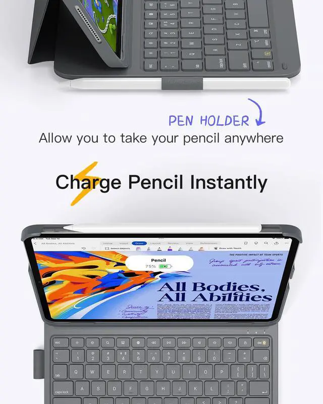 Alt view image 6 of 7 - for iPad 10th/11th Gen Case with Keyboard, Ultralight Keyboard with Pen Holder for A16 2025/10th Gen(2022 10.9"), Air 11" M4/M3/M2 (2026/2025/2024), Air 5/4, Pro 11 4/3/2/1,AirTap Gray