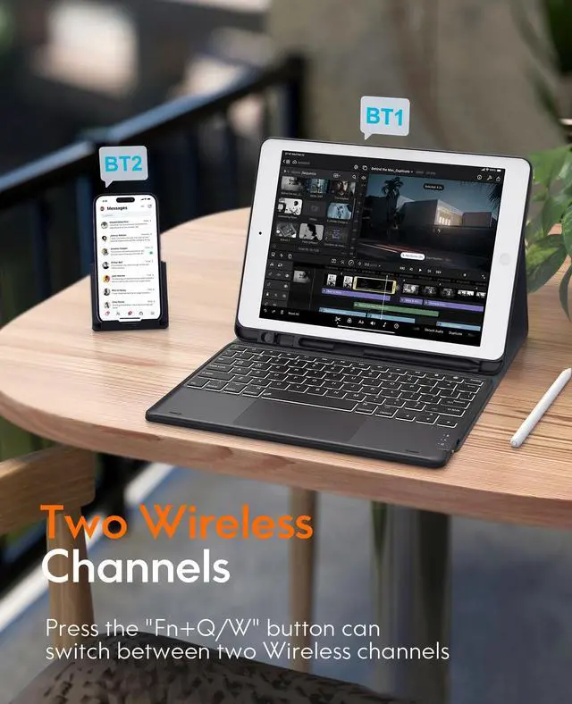 Alt view image 3 of 7 - for iPad 9th Generation Case with Keyboard, 7 Color Backlit, Multi-Touch Trackpad, Built-in Pencil Holder, 2 Wireless Channels, Flip Stand Keyboard Case for iPad 9th/8th/7th Gen 10.2 Black