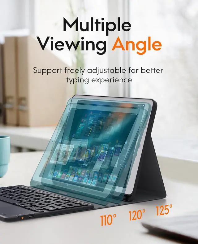 Alt view image 6 of 7 - for iPad 9th Generation Case with Keyboard, 7 Color Backlit, Multi-Touch Trackpad, Built-in Pencil Holder, 2 Wireless Channels, Flip Stand Keyboard Case for iPad 9th/8th/7th Gen 10.2 Black