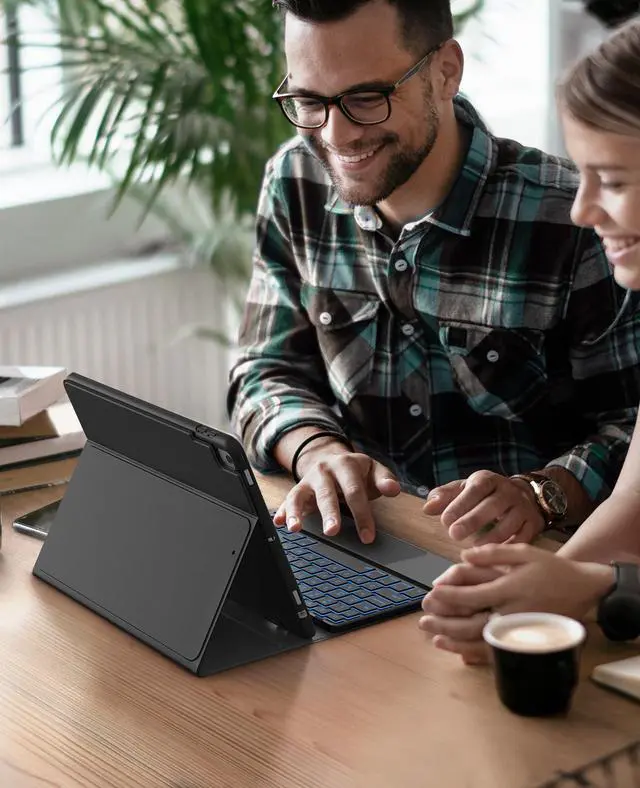 Alt view image 7 of 7 - for iPad 9th Generation Case with Keyboard, 7 Color Backlit, Multi-Touch Trackpad, Built-in Pencil Holder, 2 Wireless Channels, Flip Stand Keyboard Case for iPad 9th/8th/7th Gen 10.2 Black