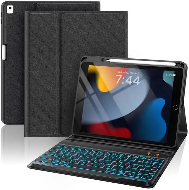 Main image of Keyboard Case for iPad 9th Generation-10.2 inch - 7 Colors Backlit Wireless Detachable Folio Keyboard Cover with Upper Pencil Holder for iPad 8th/7th Gen/iPad Pro 10.5"/iPad Air 3rd Gen - Black