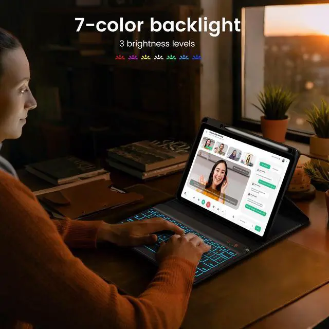Alt view image 5 of 7 - Keyboard Case for iPad 9th Generation-10.2 inch - 7 Colors Backlit Wireless Detachable Folio Keyboard Cover with Upper Pencil Holder for iPad 8th/7th Gen/iPad Pro 10.5"/iPad Air 3rd Gen - Black