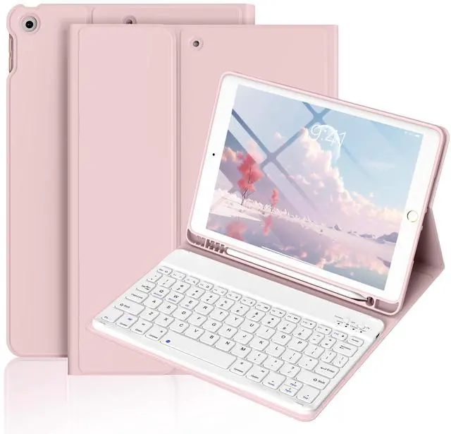 Main image of Case with Keyboard Available in Multiple Styles and Colors Keyboard Case for iPad 9th/8th/7th Generation(2021/2020/2019), 10.2 inch iPad 9/8/7 Cover with Pencil Holder,Auto Wake Sleep,Pink