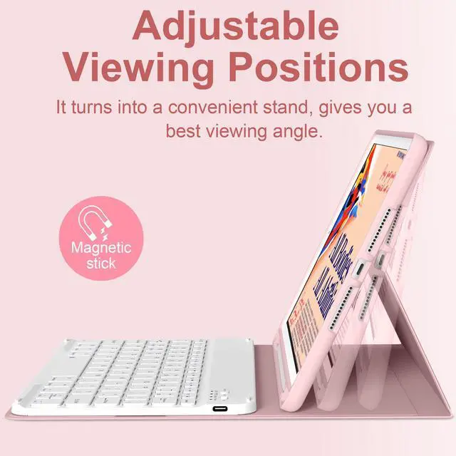 Alt view image 5 of 7 - Case with Keyboard Available in Multiple Styles and Colors Keyboard Case for iPad 9th/8th/7th Generation(2021/2020/2019), 10.2 inch iPad 9/8/7 Cover with Pencil Holder,Auto Wake Sleep,Pink