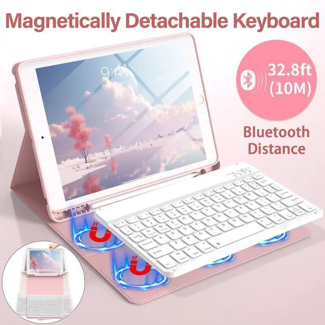 Alt view image 4 of 7 - Case with Keyboard Available in Multiple Styles and Colors Keyboard Case for iPad 9th/8th/7th Generation(2021/2020/2019), 10.2 inch iPad 9/8/7 Cover with Pencil Holder,Auto Wake Sleep,Pink