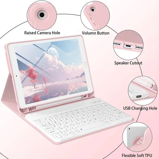 Alt view image 7 of 7 - Case with Keyboard Available in Multiple Styles and Colors Keyboard Case for iPad 9th/8th/7th Generation(2021/2020/2019), 10.2 inch iPad 9/8/7 Cover with Pencil Holder,Auto Wake Sleep,Pink
