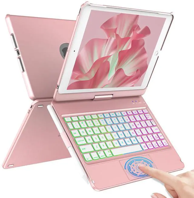 Main image of Touch Keyboard Case for iPad 10.2" 9th 8th 7th Generation, Multi-Touch & 10 Color Backlit Keys, 360° Rotatable & Pencil Holder, for iPad Air 3rd Gen 10.5" 2019, iPad Pro 10.5" 2017 - Rose Gold