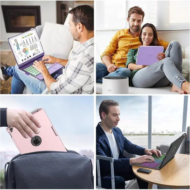 Alt view image 6 of 7 - Touch Keyboard Case for iPad 10.2" 9th 8th 7th Generation, Multi-Touch & 10 Color Backlit Keys, 360° Rotatable & Pencil Holder, for iPad Air 3rd Gen 10.5" 2019, iPad Pro 10.5" 2017 - Rose Gold