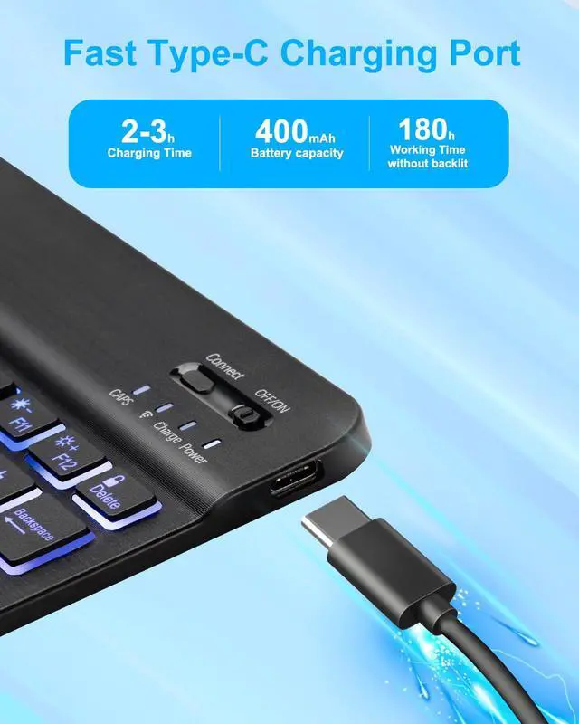 Alt view image 3 of 7 - Case with Keyboard for iPad 9th 8th 7th Generation 10.2 inch,7 Rainbow Backlit Detachable Wireless Keyboard Rotatable Magnetic Cover with Pencil Holder for iPad Air 3rd Gen/Pro 10.5 Black