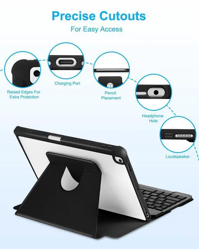 Alt view image 7 of 7 - Case with Keyboard for iPad 9th 8th 7th Generation 10.2 inch,7 Rainbow Backlit Detachable Wireless Keyboard Rotatable Magnetic Cover with Pencil Holder for iPad Air 3rd Gen/Pro 10.5 Black