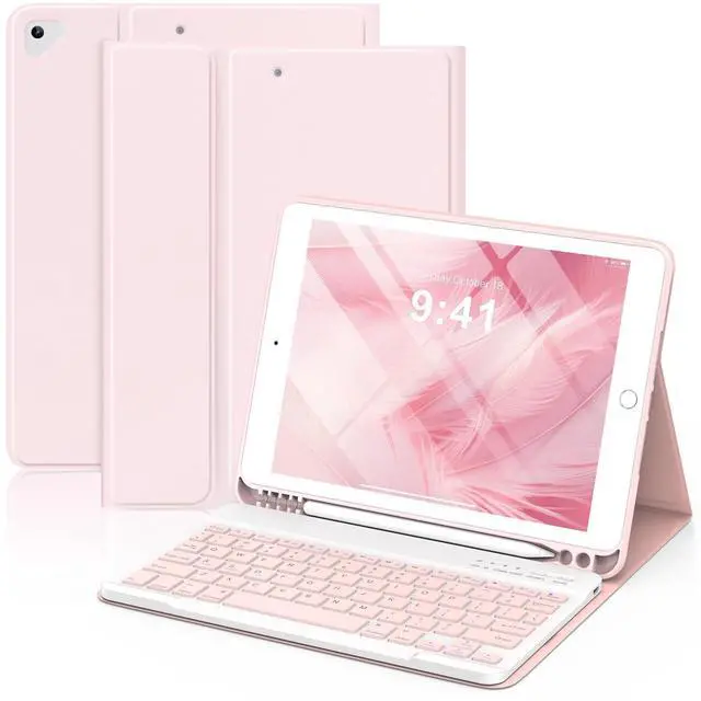 Main image of Keyboard Case for iPad 9th/8th/7th Generation 2021/2020/2019, Compatible with iPad Air 3/Pro 10.5, Detachable Wireless Keyboard Case with Pencil Holder (Light Pink)