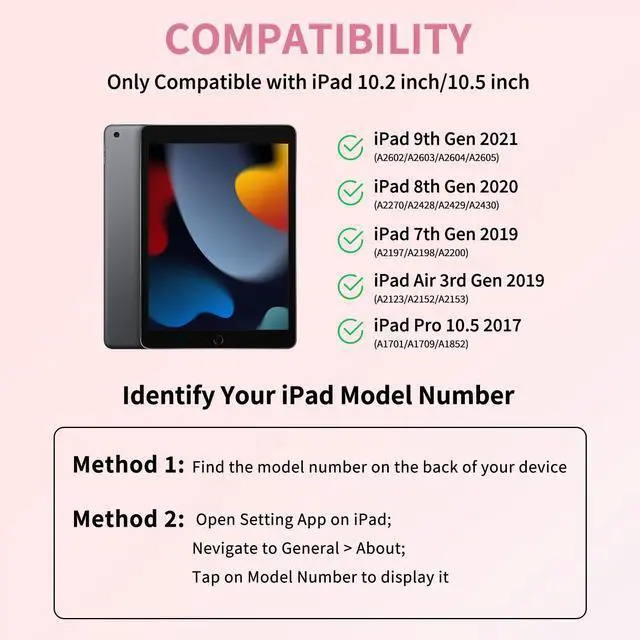 Alt view image 2 of 7 - Keyboard Case for iPad 9th/8th/7th Generation 2021/2020/2019, Compatible with iPad Air 3/Pro 10.5, Detachable Wireless Keyboard Case with Pencil Holder (Light Pink)